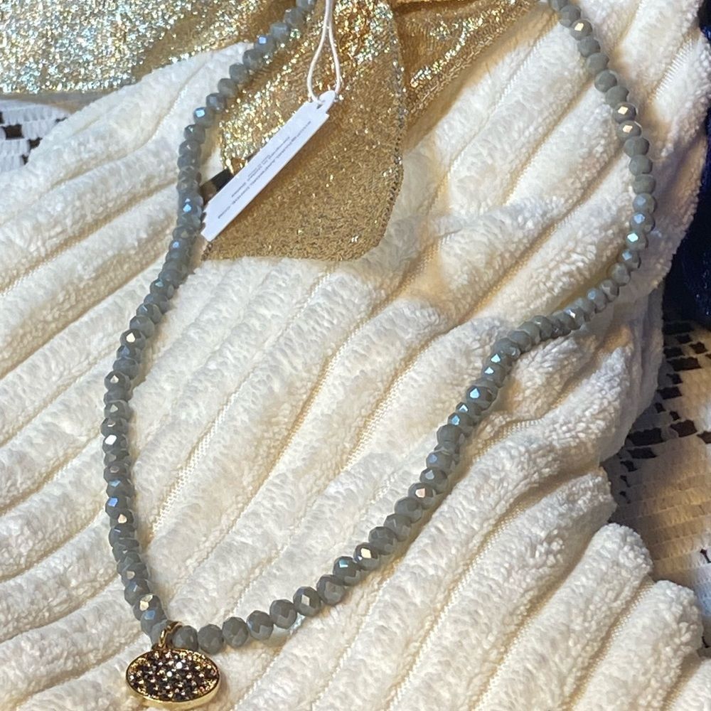 NWT GRAY MICRO PAVED CRYSTALS GRAY GLASS BEAD OUTER SPACE DAINTY DESIGN NECKLACE - Picture 5 of 14